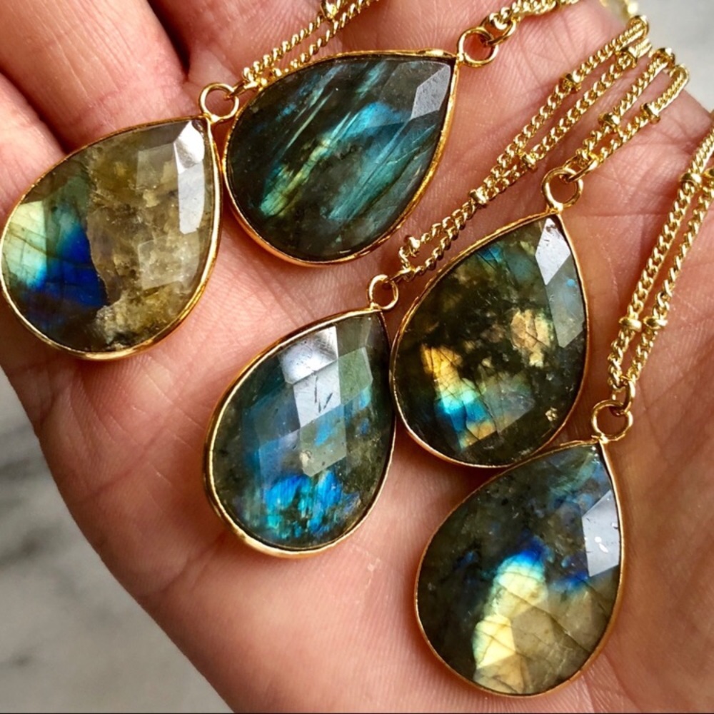 14K Gold Labradorite Boho Nebula Necklace - Picture 6 of 8